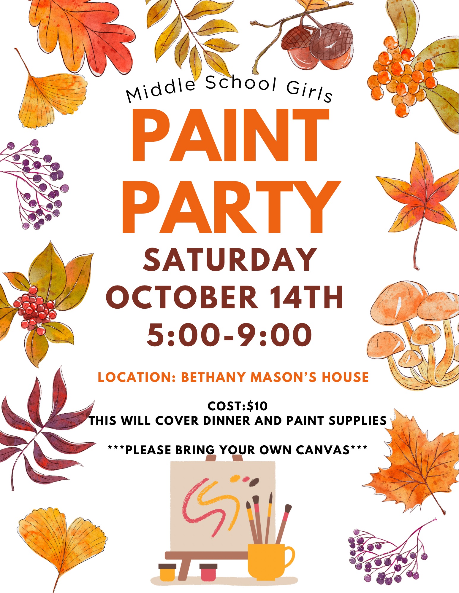 7th & 8th Girls Paint Party Oct 14