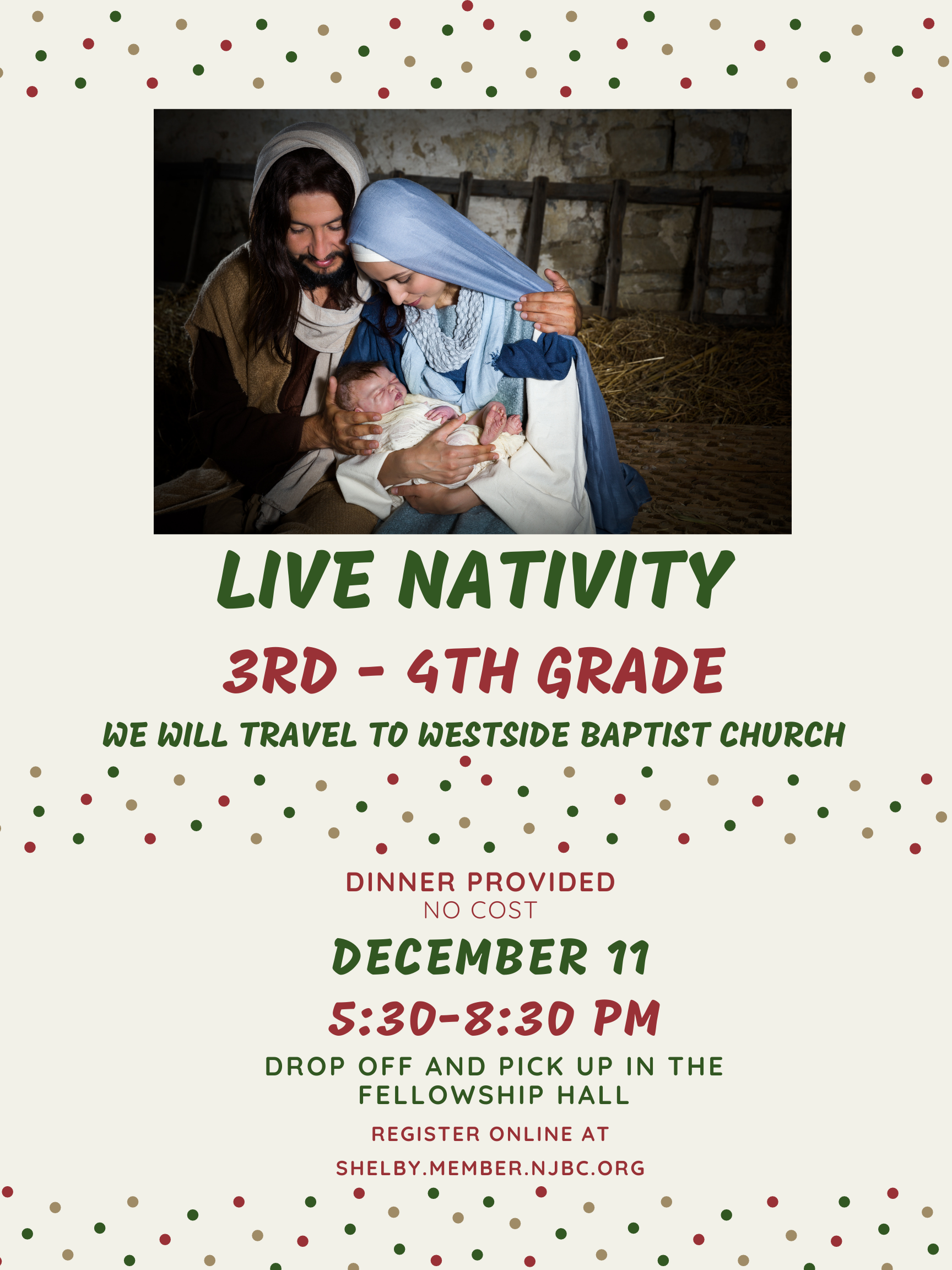 3rd and 4th Grade Live Nativity Event December 11